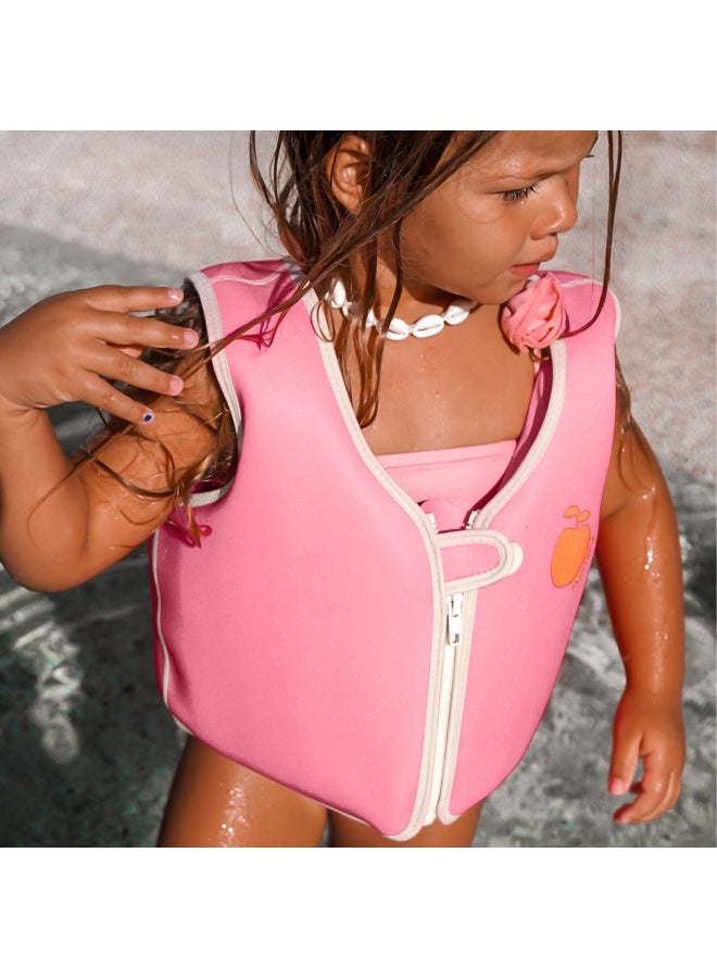 SUNNY LIFE Kids Float Vest Swim Jacket for Ages 3-6 Years, Neoprene Adjustable Swimming Aid Vest, Neon Pink Peach Design - Image 3